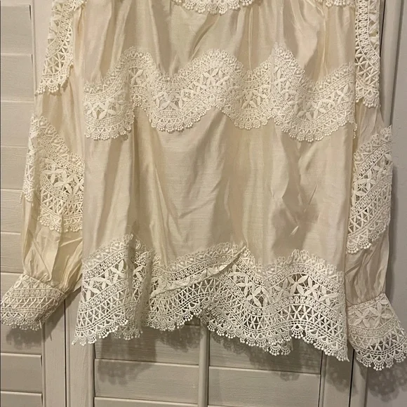 Elegant Lace Trim Cream Blouse - Picture 3 of 9